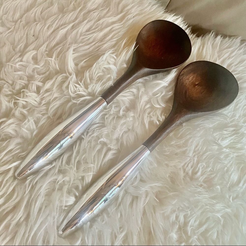 HOST PICK**. Nambe Acacia Wood and Metal Salad Servers